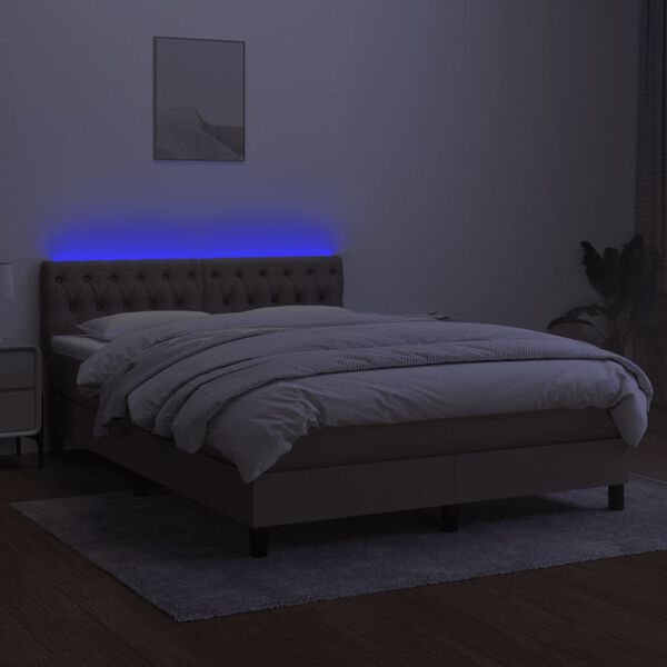vidaXL Krevet box spring s madracem LED smeđesivi 140x190 cm tkanina