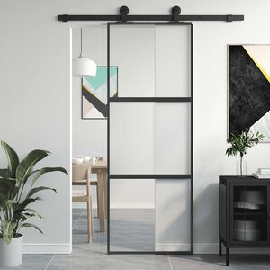 vidaXL Klizna vrata crna 76x205 cm od kaljenog stakla i aluminija