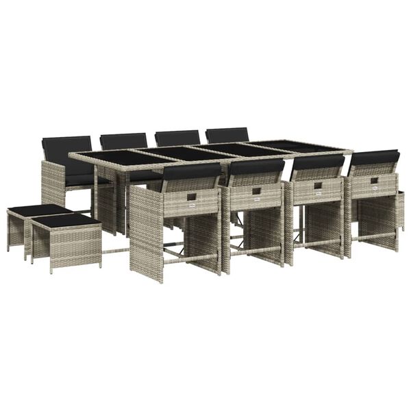 vidaXL 13-dijelni vrtni blagovaonski set s jastucima svijetlosivi