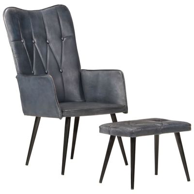 vidaXL Fotelja od prave kože s krilnim naslonom i tabureom siva