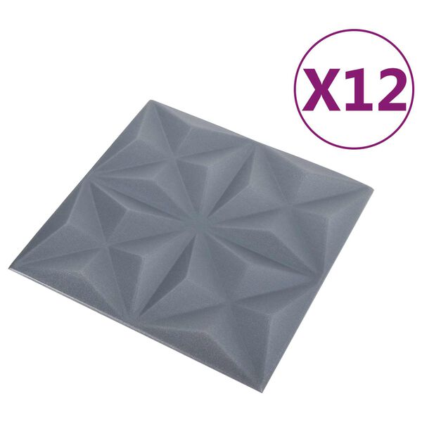vidaXL Zidne panele 12 pcs Origami siva 50 x 50 cm XPS pjena