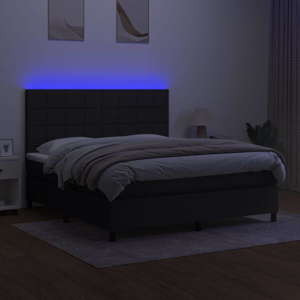 vidaXL Krevet box spring s madracem LED crni 180x200 cm od tkanine