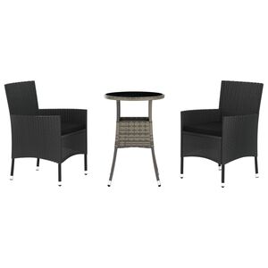 vidaXL 3-dijelni vrtni bistro set od poliratana s jastucima crni
