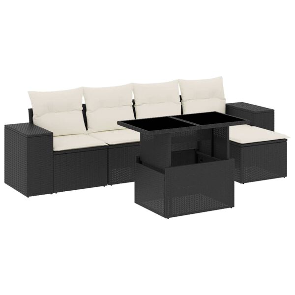 vidaXL 6-dijelni set vrtnih sofa s jastucima crni od poliratana