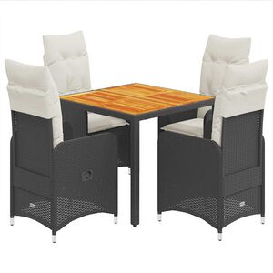 vidaXL 5-dijelni vrtni bistro set od poliratana s jastucima crni