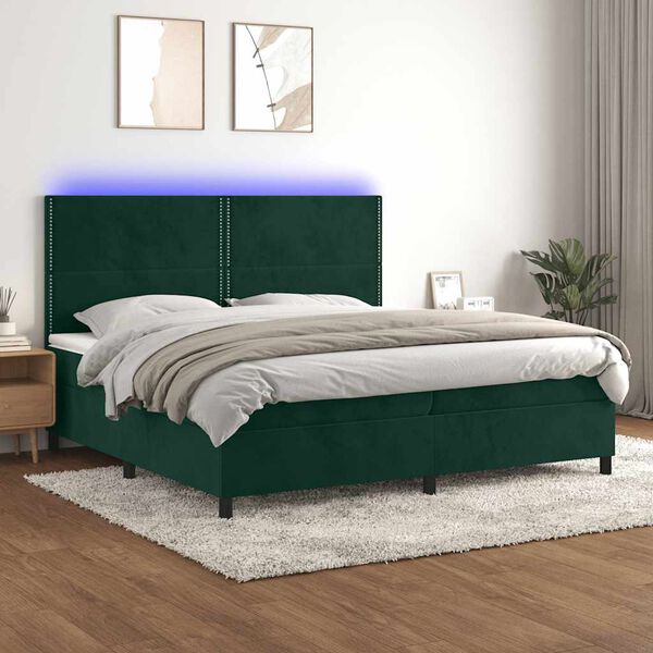 vidaXL Krevet box spring s madracem LED tamnozeleni 200x200 cm bar&scaron;un