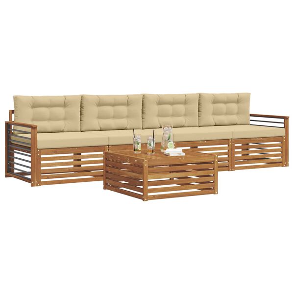 vidaXL Set vanjskih sofa s jastukom 5 pcs Prirodna i bež