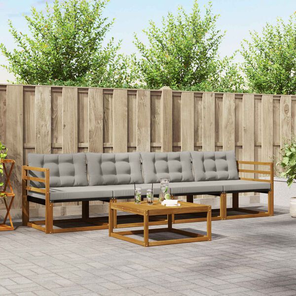 vidaXL Set vanjskih sofa s jastukom 5 pcs Prirodna i svijetlo siva