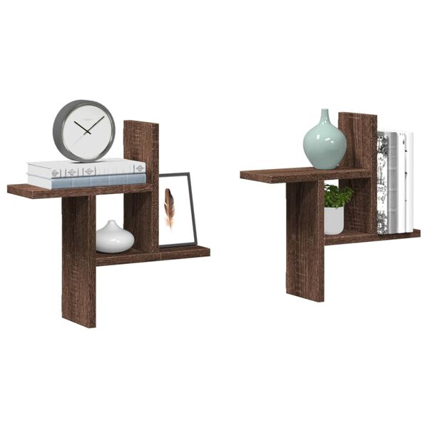 vidaXL Zidne police 2 kom boja smeđeg hrasta 38x12x38 cm drvene
