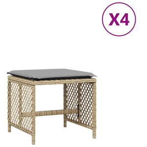 vidaXL Vrtni taburei s jastucima 4 kom 41x41x36 cm od poliratana