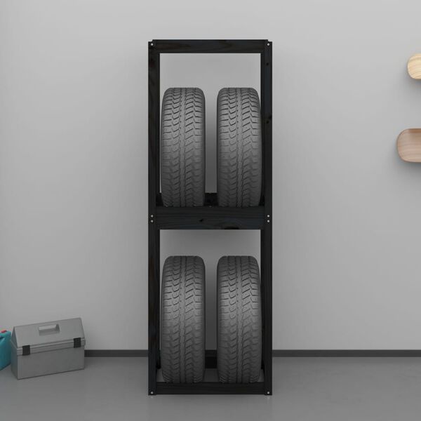 vidaXL Stalak za gume crni 63 x 40 x 180 cm od masivne borovine