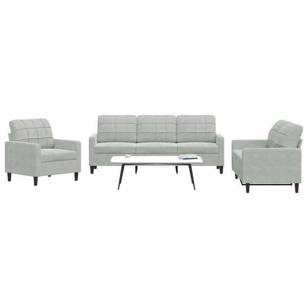 vidaXL 3-dijelni set sofa s jastucima svjetlosivi baršunasti