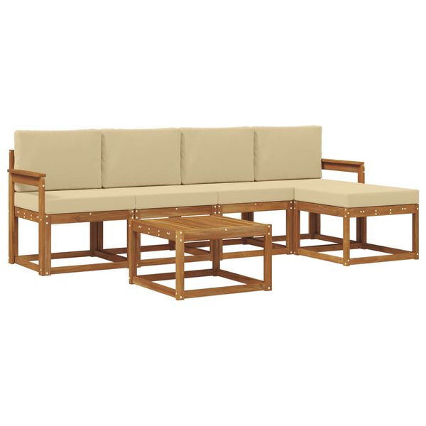 vidaXL Set vanjskih sofa 6 pcs Prirodna i bež Čvrsto drvo akacije