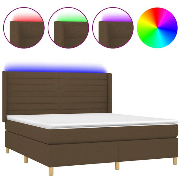 vidaXL Krevet box spring s madracem LED tamnosmeđi 180x200 cm tkanina