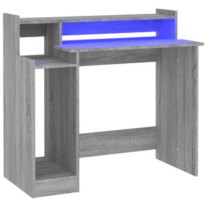 vidaXL Radni stol s LED svjetlima siva boja hrasta 97x45x90 cm drveni