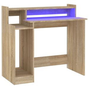 vidaXL Radni stol s LED svjetlima hrast 97x45x90 cm konstruirano drvo