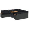 vidaXL 11-dijelni set vrtnih sofa poliratan i bagrem s jastucima crni