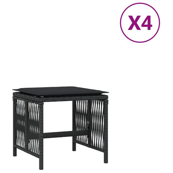 vidaXL Vrtni stolci s jastucima 4 kom crni 41x41x36 cm od poliratana