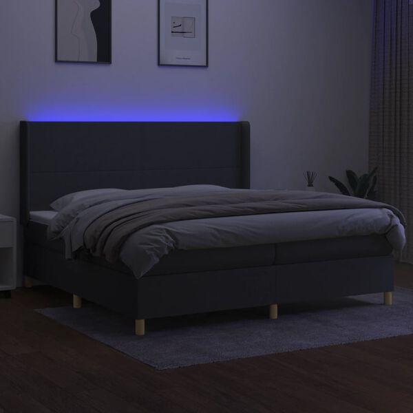 vidaXL Krevet box spring s madracem LED tamnosivi 200x200 cm tkanina