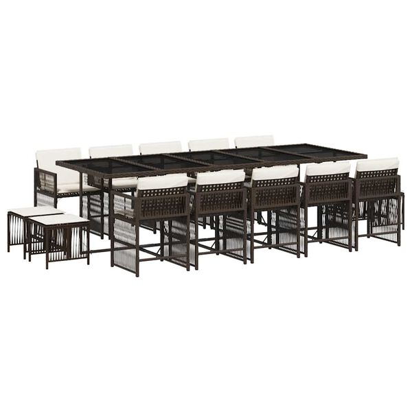 vidaXL 15-dijelni vrtni blagovaonski set s jastucima poliratan smeđi