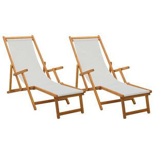 vidaXL Sklopiva ležaljka za sunčanje 2 pcs 3 Pozicija Krem