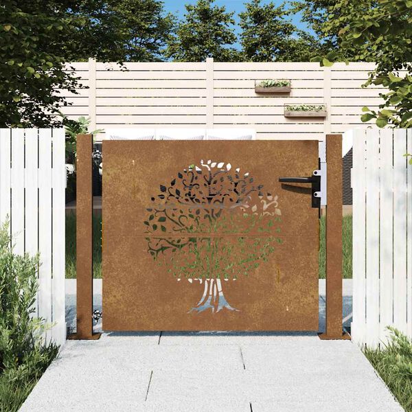 vidaXL Vrtna vrata 100x75 cm Corten čelik Dizajn stabla