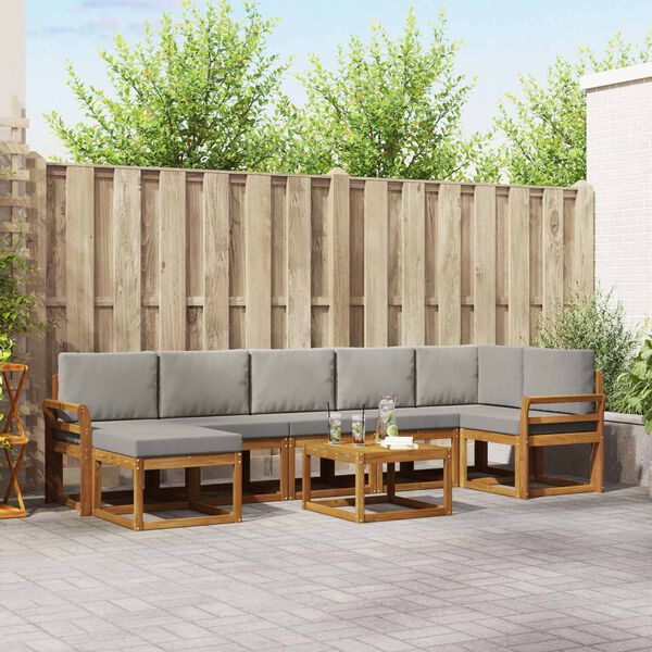 vidaXL Set vanjskih sofa s jastukom 8 pcs Prirodna i svijetlo siva