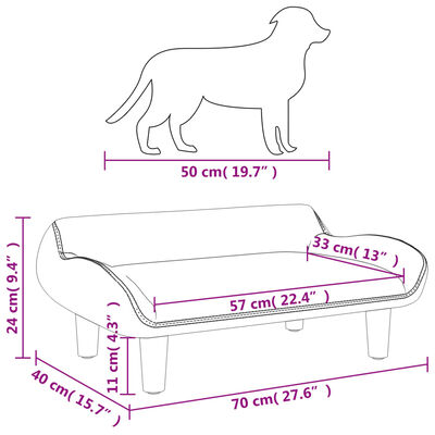 vidaXL Krevet za pse tamnosivi 70x40x24 cm od tkanine