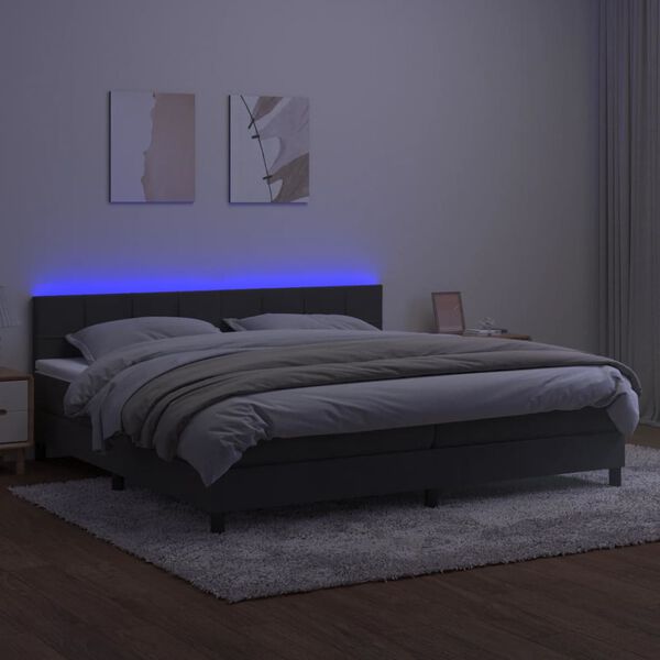 vidaXL Krevet box spring s madracem LED tamnosivi 200x200 cm bar&scaron;un