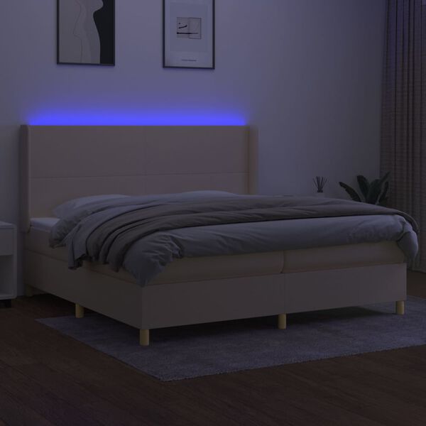 vidaXL Krevet box spring s madracem LED krem 200x200 cm od tkanine