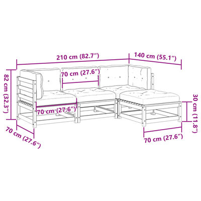 vidaXL 4-dijelni set vrtnih sofa s jastucima od impregnirane borovine