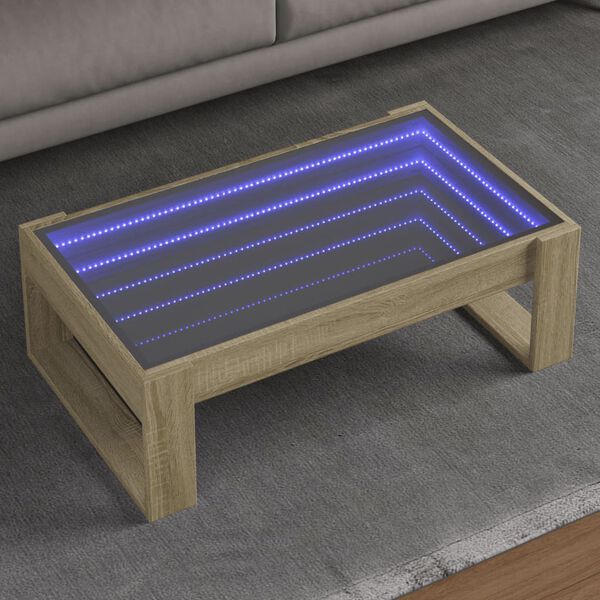 vidaXL Stolić s beskonačnim LED svjetlima boja hrasta 90x53x30 cm