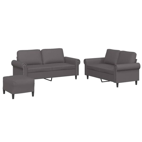 vidaXL 3-dijelni set sofa s jastucima sivi od umjetne kože