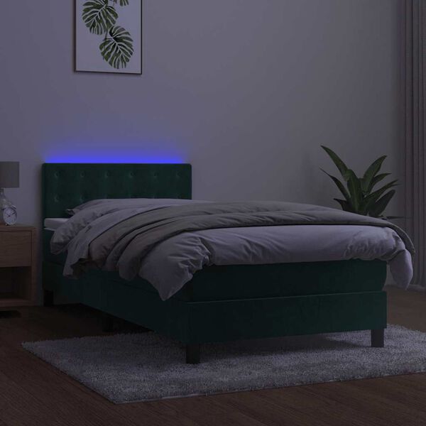 vidaXL Krevet box spring s madracem LED tamnozeleni 90x200 cm bar&scaron;un