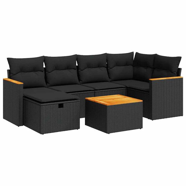 vidaXL 7-dijelni set vrtnih sofa od poliratana s jastucima crni