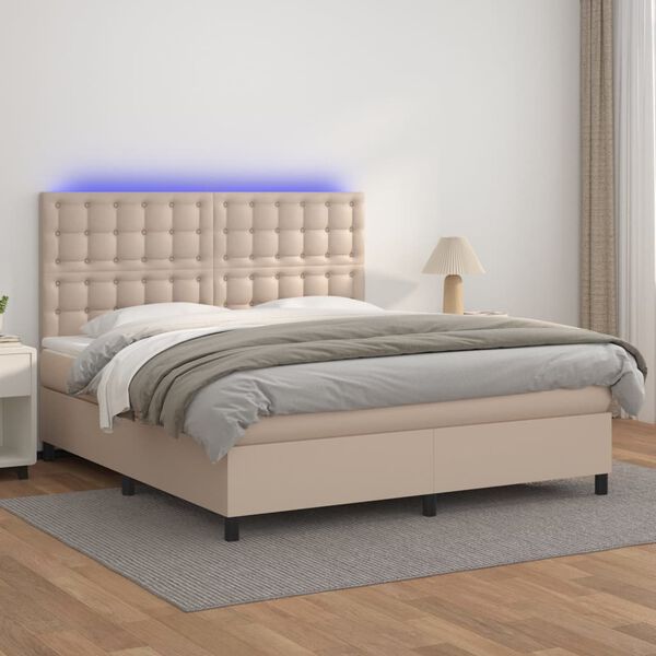 vidaXL Krevet box spring madrac LED cappuccino 160x200cm umjetna koža
