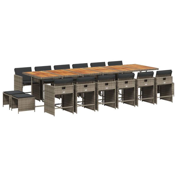 vidaXL 17-dijelni vrtni blagovaonski set s jastucima poliratan sivi