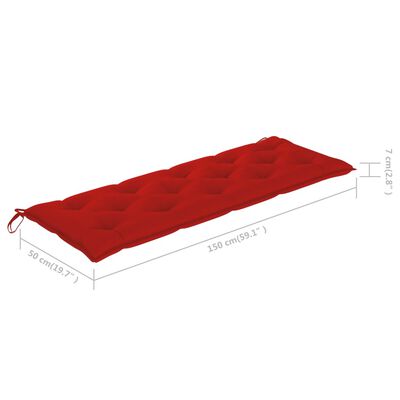 vidaXL Klupa Batavia s crvenim jastukom 150 cm od masivne tikovine