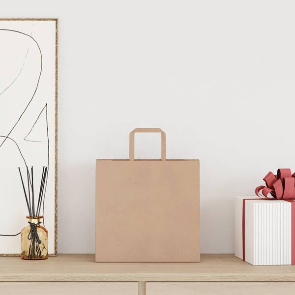 vidaXL Papirnate vrećice 50 kom s ručkama smeđe 26x17x25 cm