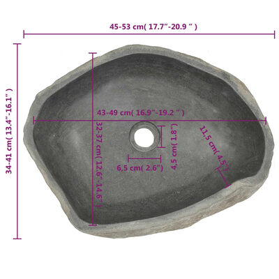 vidaXL Umivaonik od riječnog kamena ovalni 45 - 53 cm