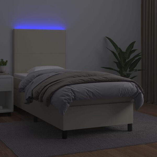 vidaXL Krevet box spring s madracem LED krem 100x200cm od umjetne kože
