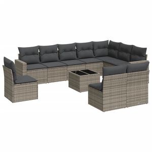 vidaXL 11-dijelni set vrtnih sofa od poliratana s jastucima sivi