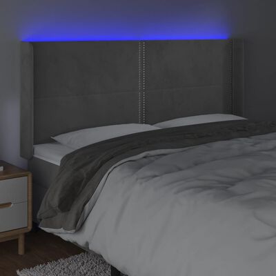 vidaXL LED uzglavlje svjetlosivo 183 x 16 x 118/128 cm baršunasto