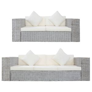 vidaXL 2-dijelni set sofa od prirodnog ratana s jastucima sivi