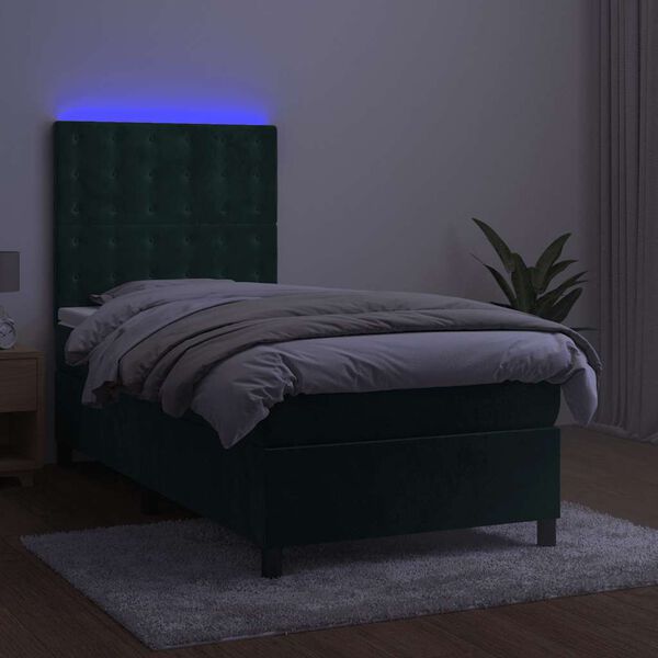vidaXL Krevet box spring s madracem LED tamnozeleni 90x190 cm bar&scaron;un