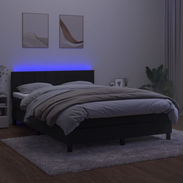 vidaXL Krevet box spring s madracem LED crni 140x190 cm bar&scaron;un
