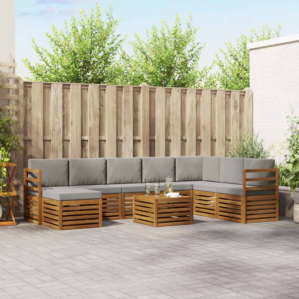 vidaXL Setovi sofa 9 pcs Prirodna i svijetlo siva Čvrsto drvo akacije