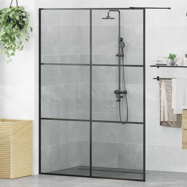 vidaXL Zid za walk-in tu&scaron; Crna 140 x 195 cm Staklo otporno na udarce