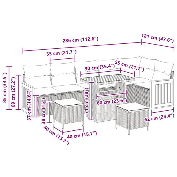 vidaXL Sjedeća garnitura za vrt s jastukom 11 pcs Crna poliratan
