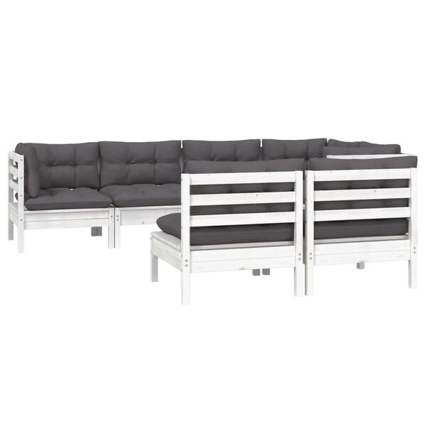 vidaXL 7-dijelna vrtna garnitura od borovine s jastucima bijela